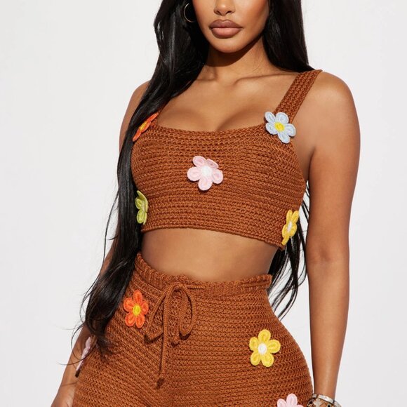 Floral Fields Crochet Pant Set - Mocha - Picture 3 of 5